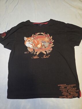 AKOO Fox Graphic Tee XL Black Embroidered Streetwear T Shirt